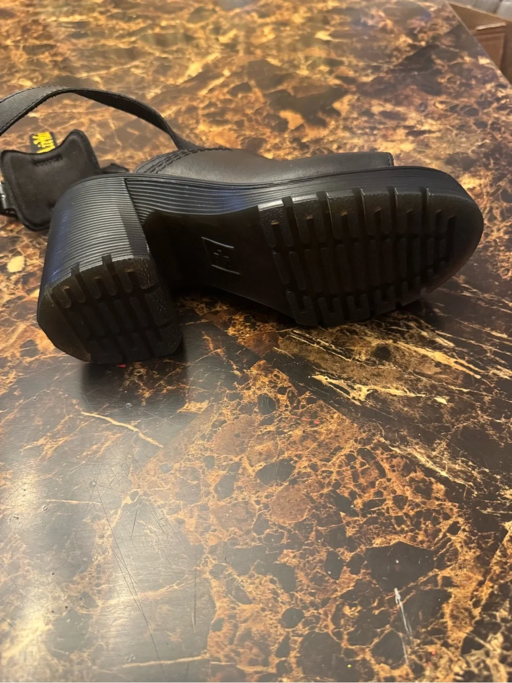 Dr. Martens Black Leather Yellow-Stitch Platform Sandals size 6